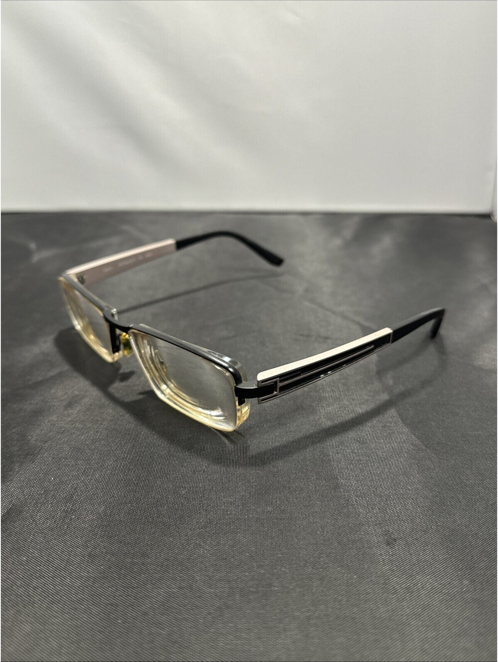 OGA Morel France Black Half-Rim Glasses Frames Only 7417O 56-17 Black Rose Gold